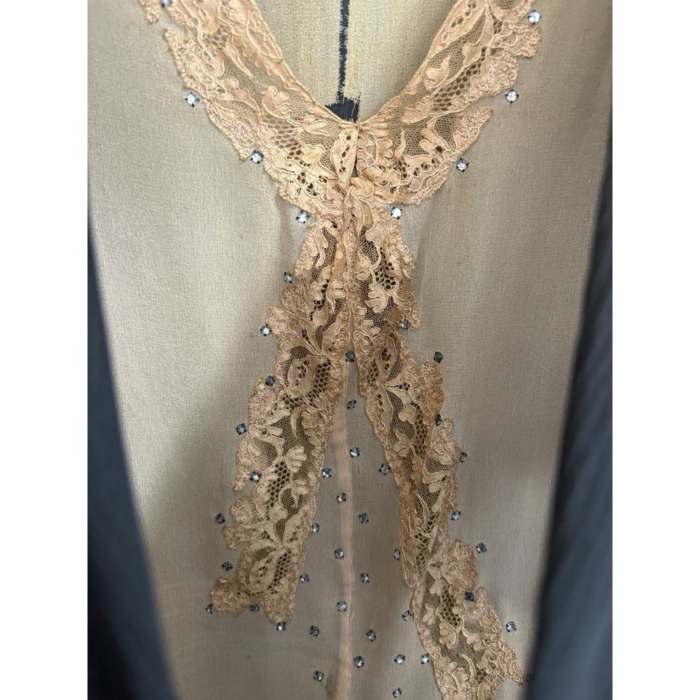 Black Ivory Lace Silk Mesh Sheer Beaded Late 1920s Flapper Dress Antique FLAWS - Picture 5 of 13